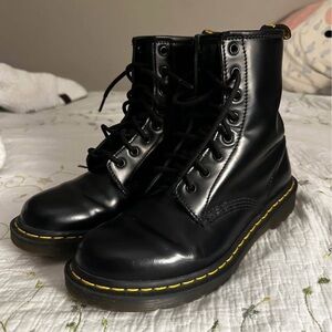 Dr. Martens Black Ankle Boots with Yellow Stitching